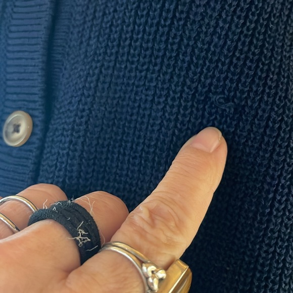 NEW VELVET BY GRAHAM & SPENCER KARLY NAVY REVERSIBLE COTTON CARDIGAN SWEATER S - Picture 6 of 8